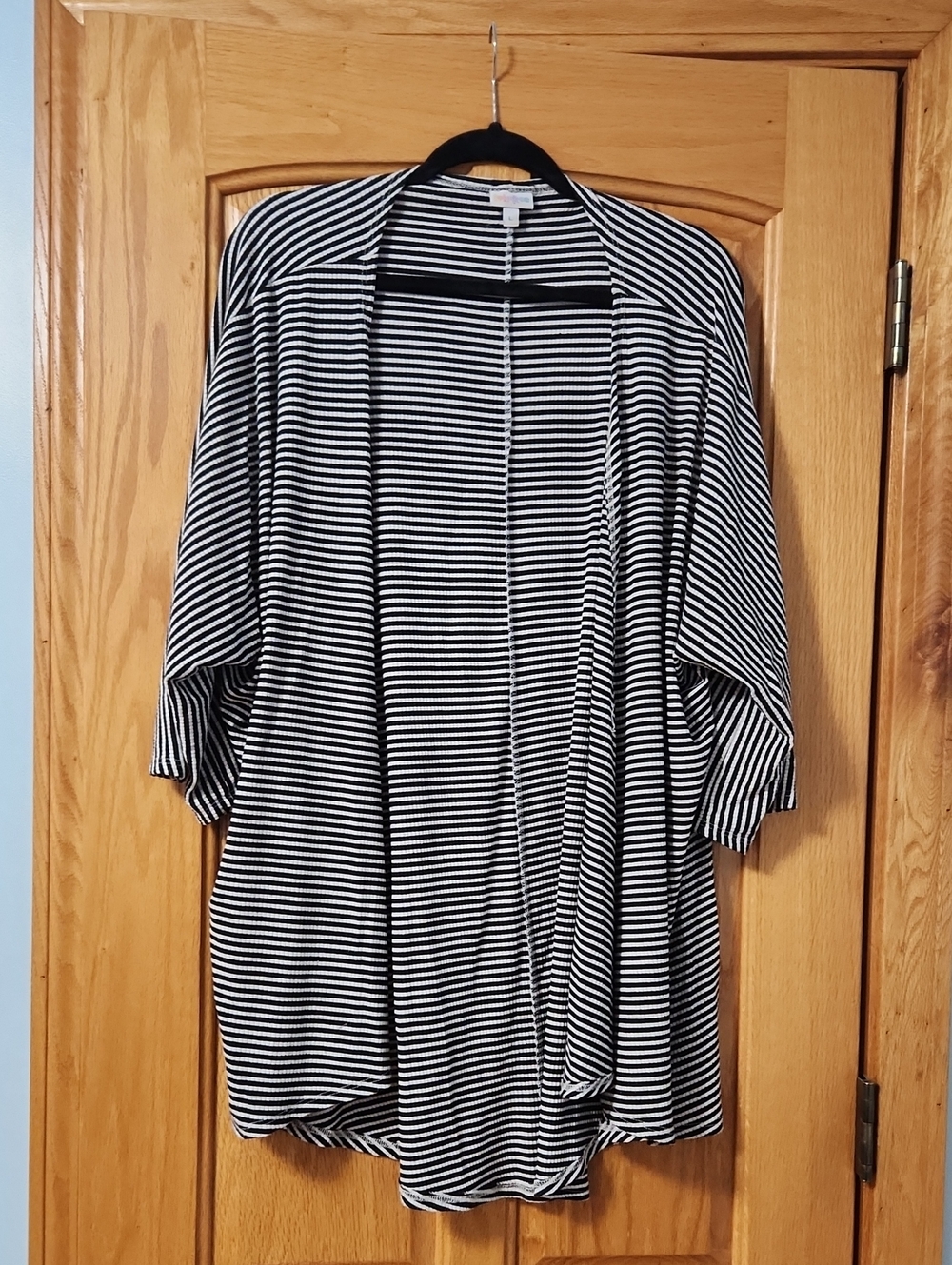 LuLaRoe Black and White Striped Open Cardigan